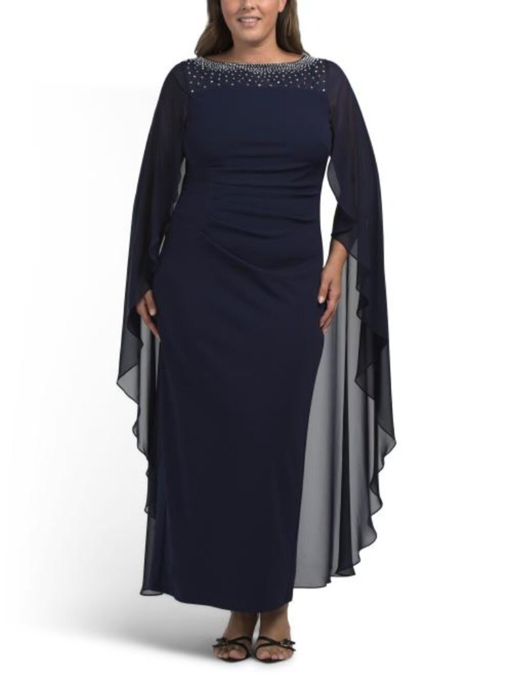 ALEX EVENINGS Plus Long Stretch Crepe Column Dress With Heat Set Illusion